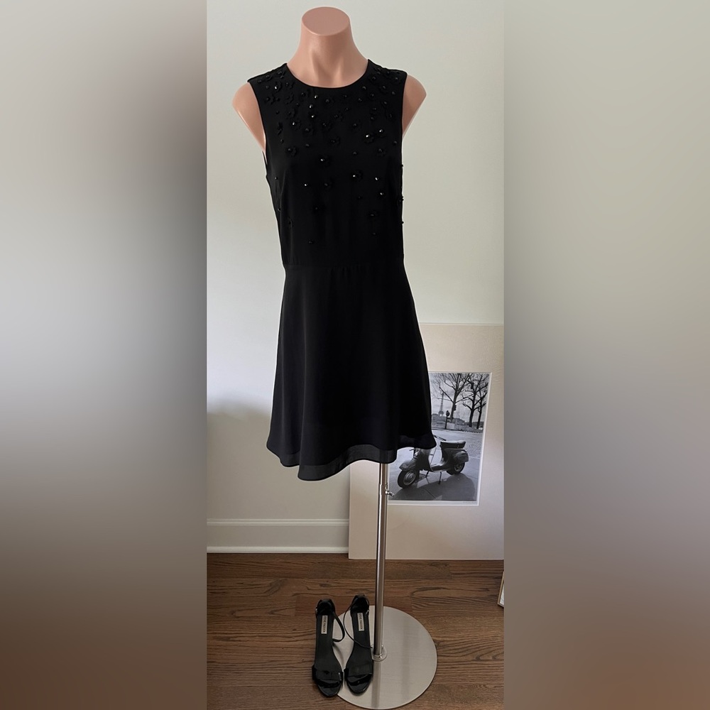 H&M Black Flower Embellished Mini Dress (Size 6)